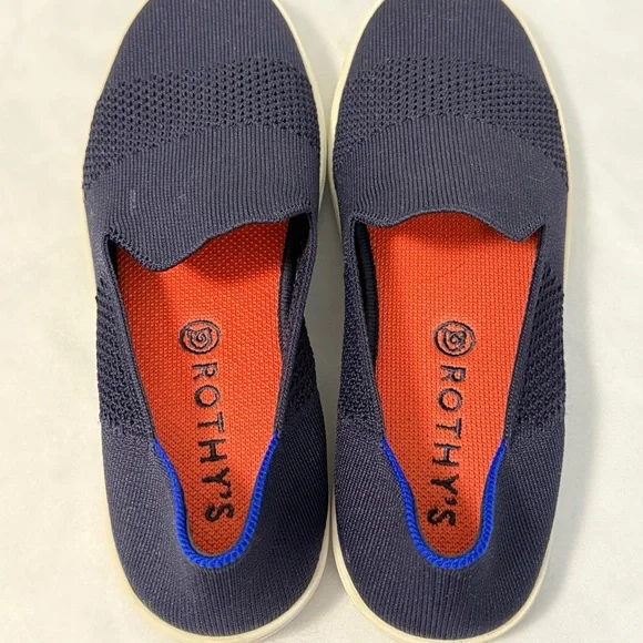 Rothy’s The Original Slip On Sneaker Maritime Lattice Stitch Navy Blue Size 8 - Picture 5 of 7
